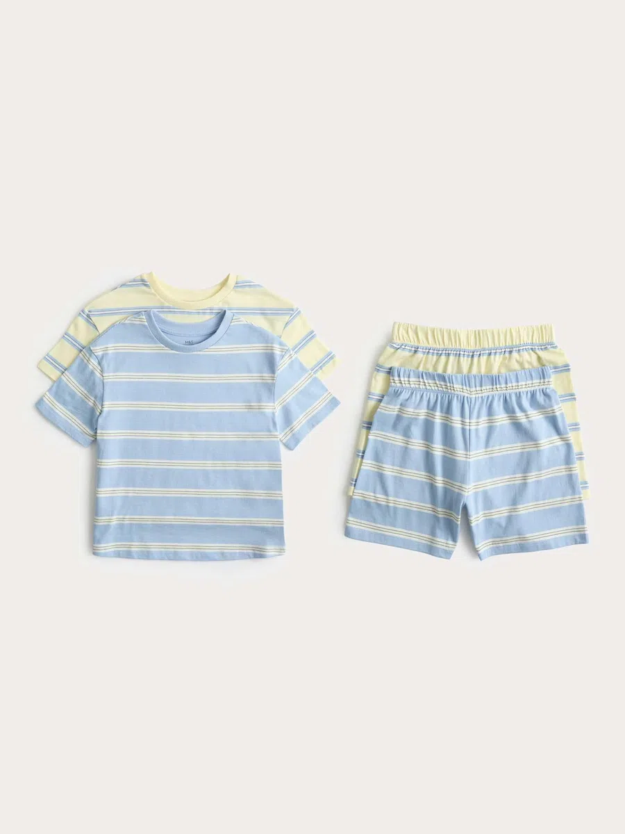 Marks & Spencer Conjuntos de Pijama de Rayas de Algodón Puro para Niño Pack de 2, Ajuste Normal