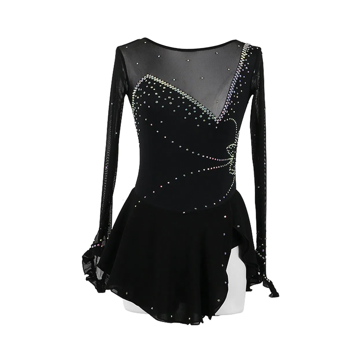 Vestido de patinaje sobre hielo para mujer, para adultos, competición, rendimiento, cuello redondo, brillante, leotardo de diamantes de imitación, baile, gimnasia, danza