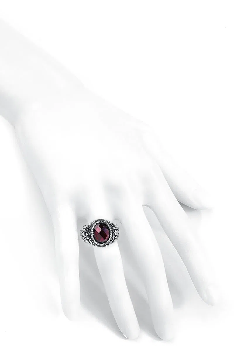 etNox hard and heavy Dark Ruby Unisex Anillo plateado/rojo acero inoxidable
