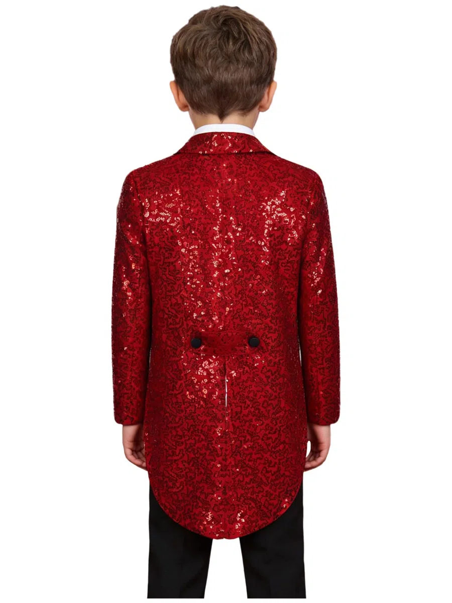 Hedmy Chaqueta Brillante de Fiesta para Niños Blazer Lentejuelas de Esmoquin con Solapa y Botones Cruzados Chaqueta de Mago 5-14 Años borgoña 5-6 años