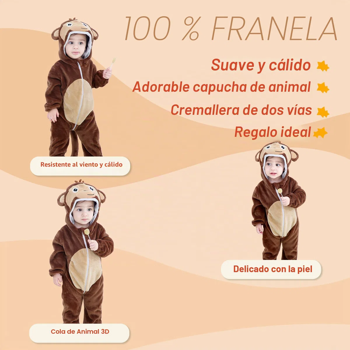 Mameluco de Animal Invierno con Capucha para Bebés Unisex,2-36 Meses