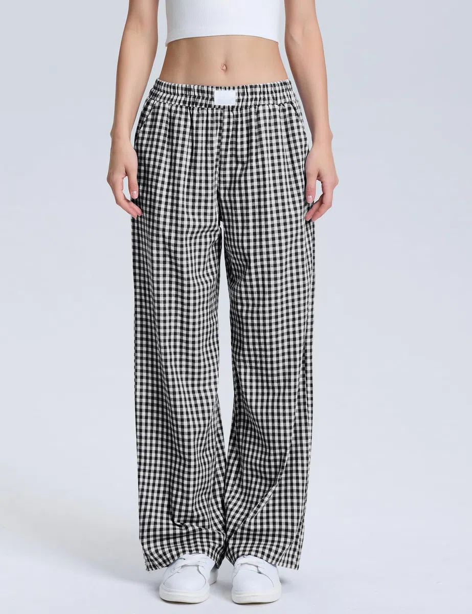 Rapbin Pantalones de pijama para mujer, largos de verano 2026, de algodón, a cuadros, pantalones de dormir suaves y casuales con bolsillos