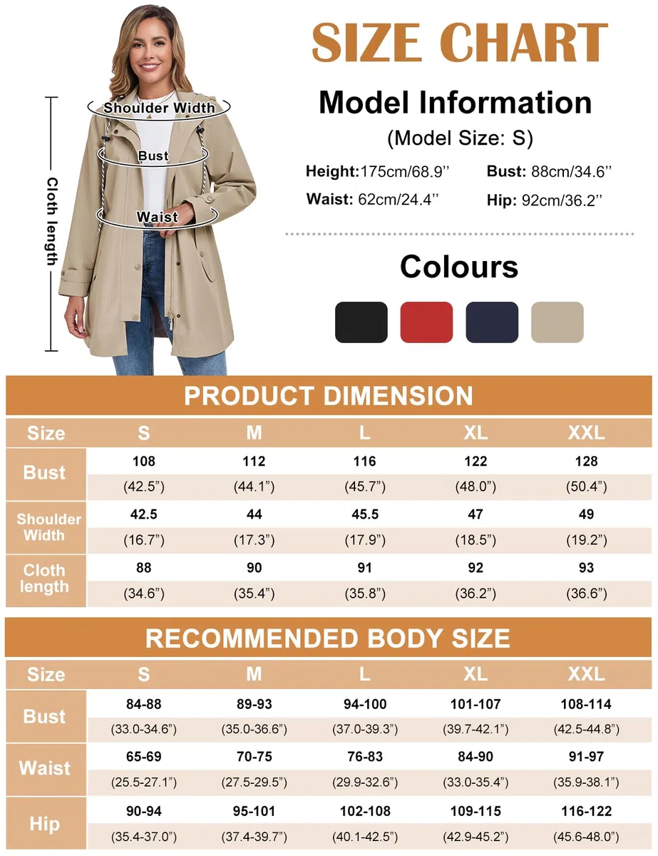 Chubasquero Mujer Impermeable Ligera Chaqueta lluvia Cortavientos con Capucha y Cremallera Abrigo Impermeables Primavera Otoño Gabardina para Exteriores