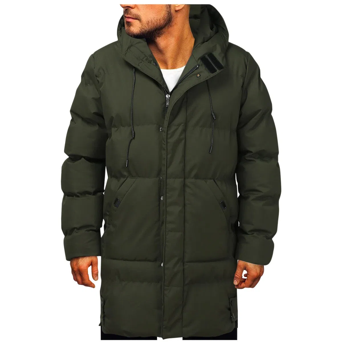 Abrigos de invierno para hombre Chaqueta Casual Sólido Bolsillo con cremallera Manga Larga Abrigo con Capucha Cálido Cremallera Empalme Abrigo Extra Largo Hombre Abrigo Invierno
