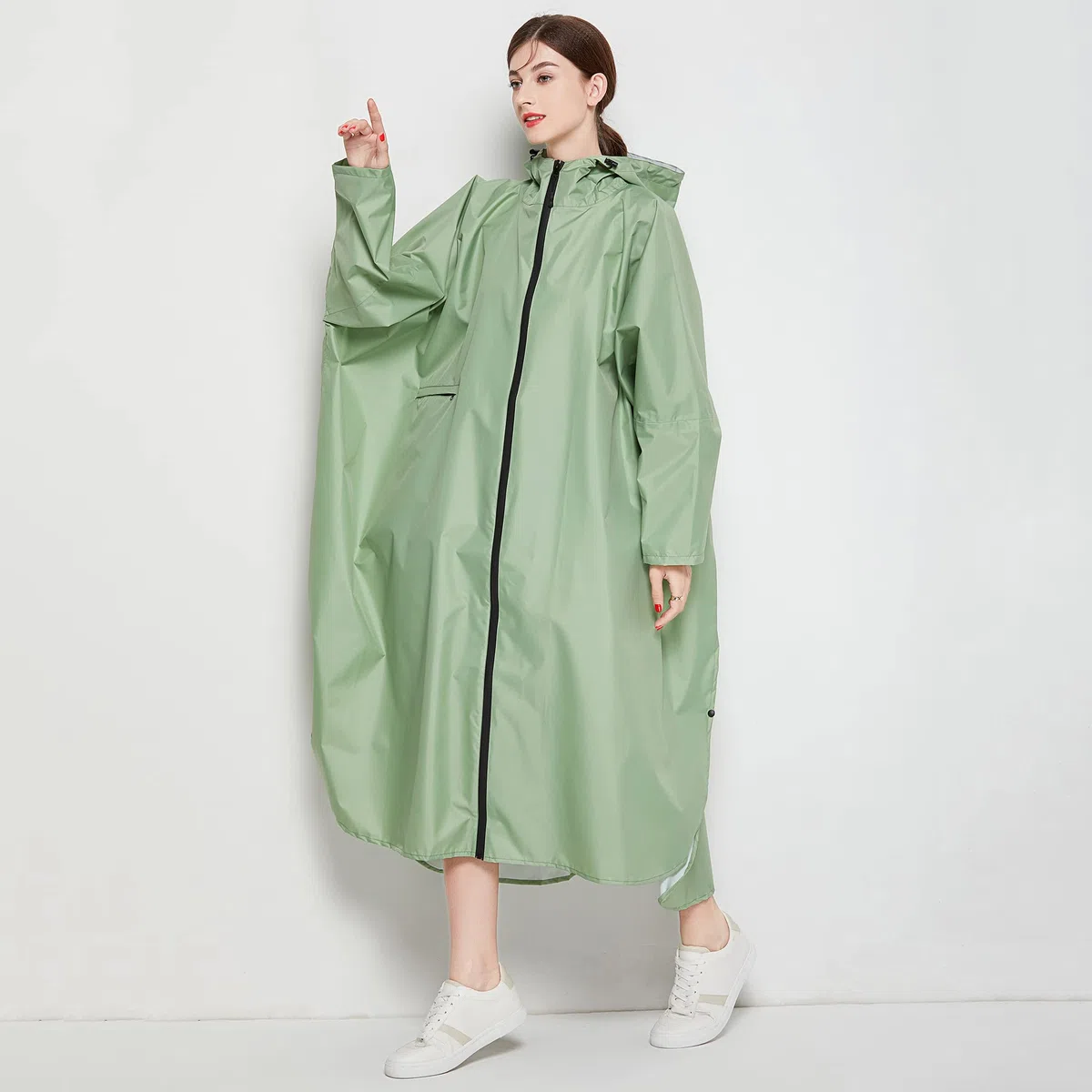 Chubasquero Largo para Mujer, Impermeable Ligero con Capucha para Bicicleta y Ciclismo