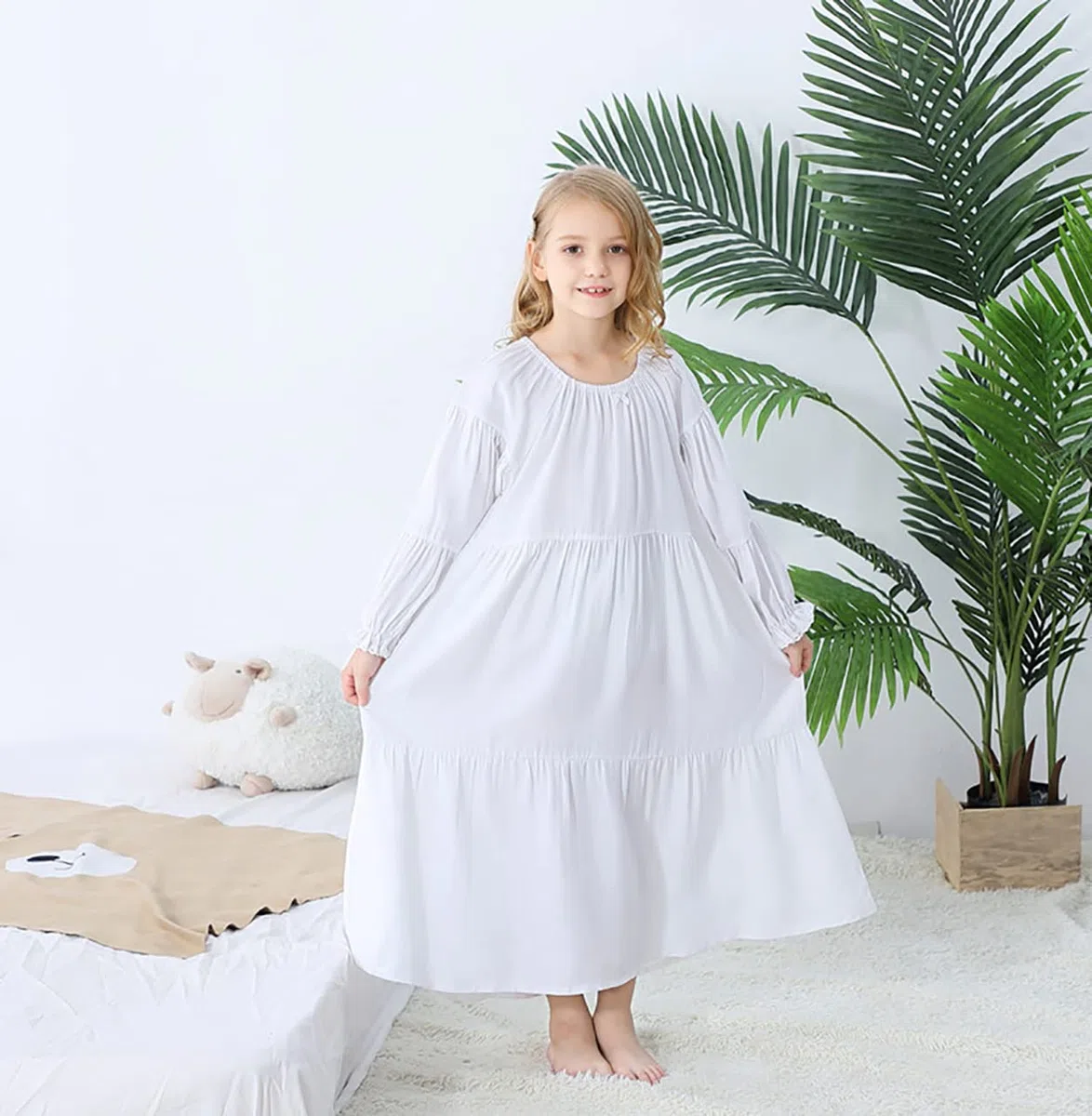 Verve Jelly, camisones de Modal para niñas pequeñas, camisones suaves de princesa de manga larga con cuello redondo, camisón de longitud completa, conjunto de vestido de pastel