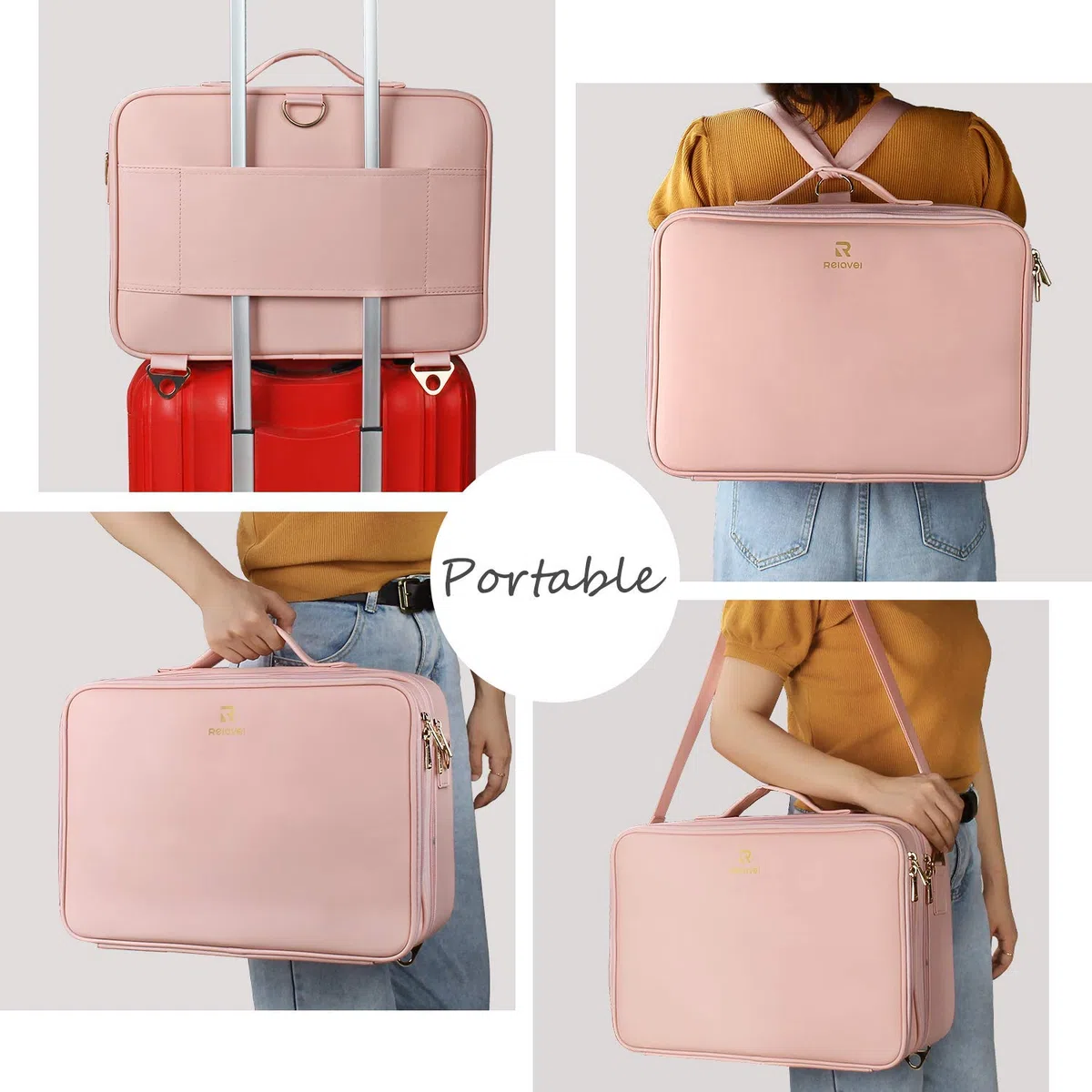 Relavel - Neceser de Viaje con divisores Ajustables para cosmética, brochas de Maquillaje, Joyas y Accesorios electrónicos