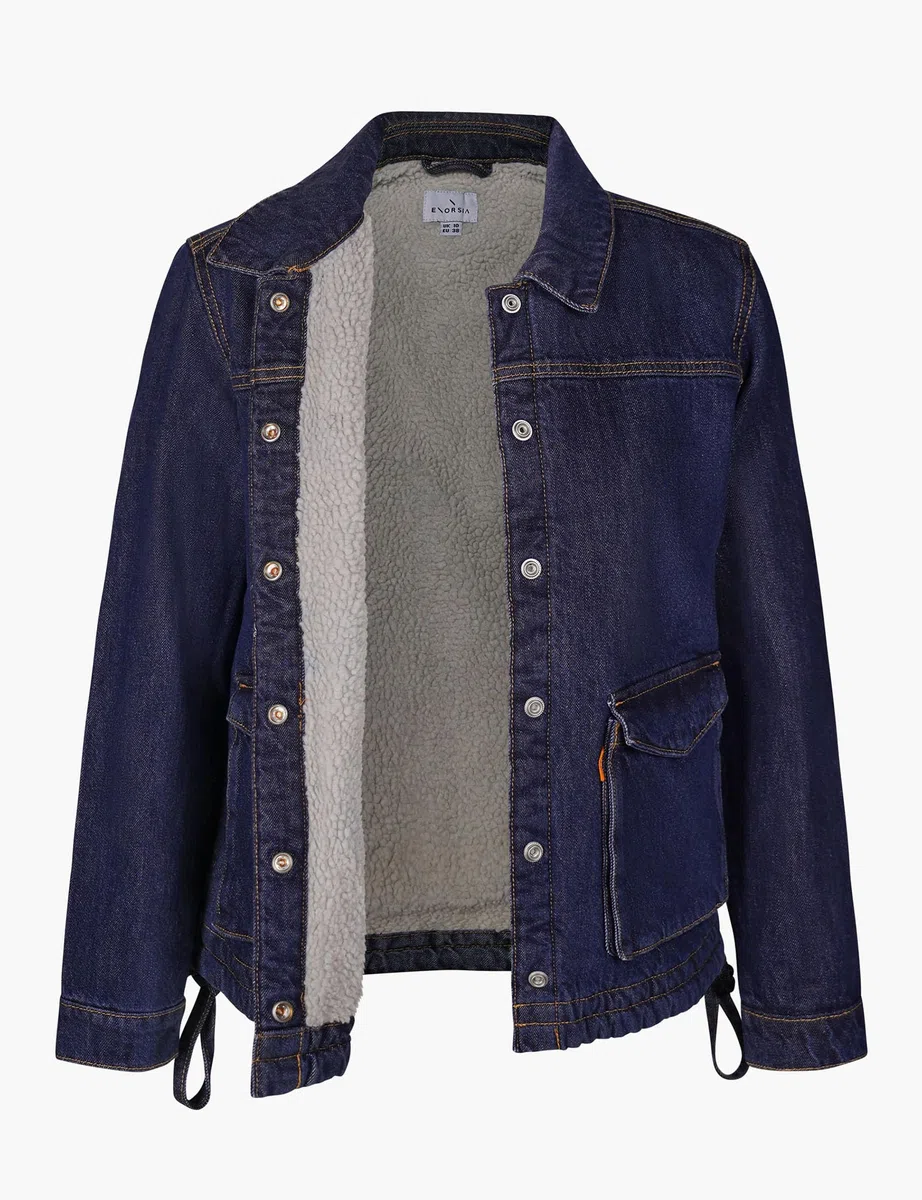 Chaqueta de mezclilla para mujer con forro Borg, ajuste holgado con forro de sherpa, cinturón ajustable, cierre de botón a presión y bolsillos con solapa, capas elegantes para climas fríos
