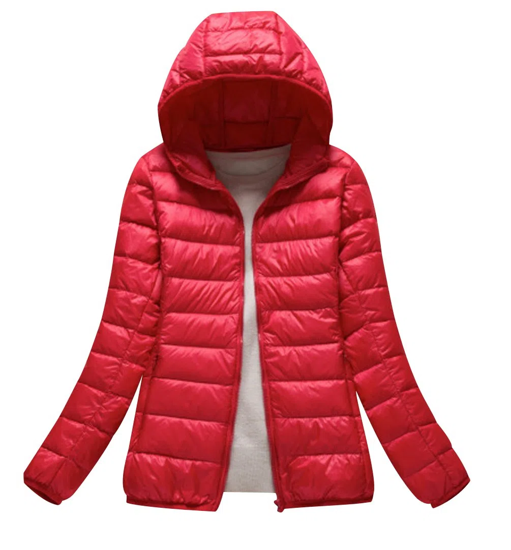 Abrigo Plumas con Capucha Mujer Abrigos Acolchado Plumiferos Ligeros Chaquetas Chaquetones Plumon Anorak Plumifero Corto Cazadoras Chaqueta Acolchada Mujer Plumas Ultralight Invierno Rojo L