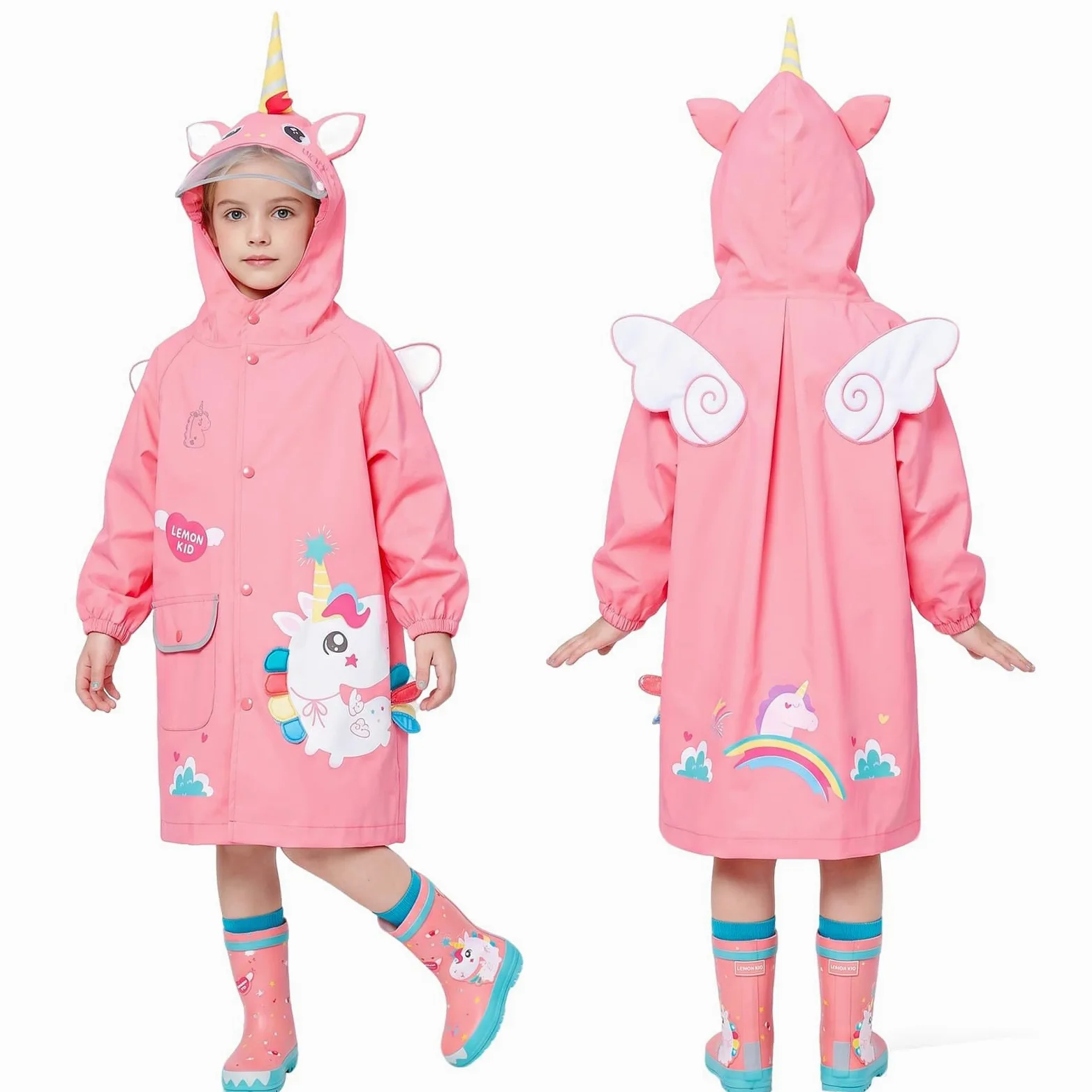 JinBei Impermeable para Niños Chaqueta Encapuchado Chubasquero Reutilizable Poncho Ligero Traje 3D Capa de Lluvia Lindo Años