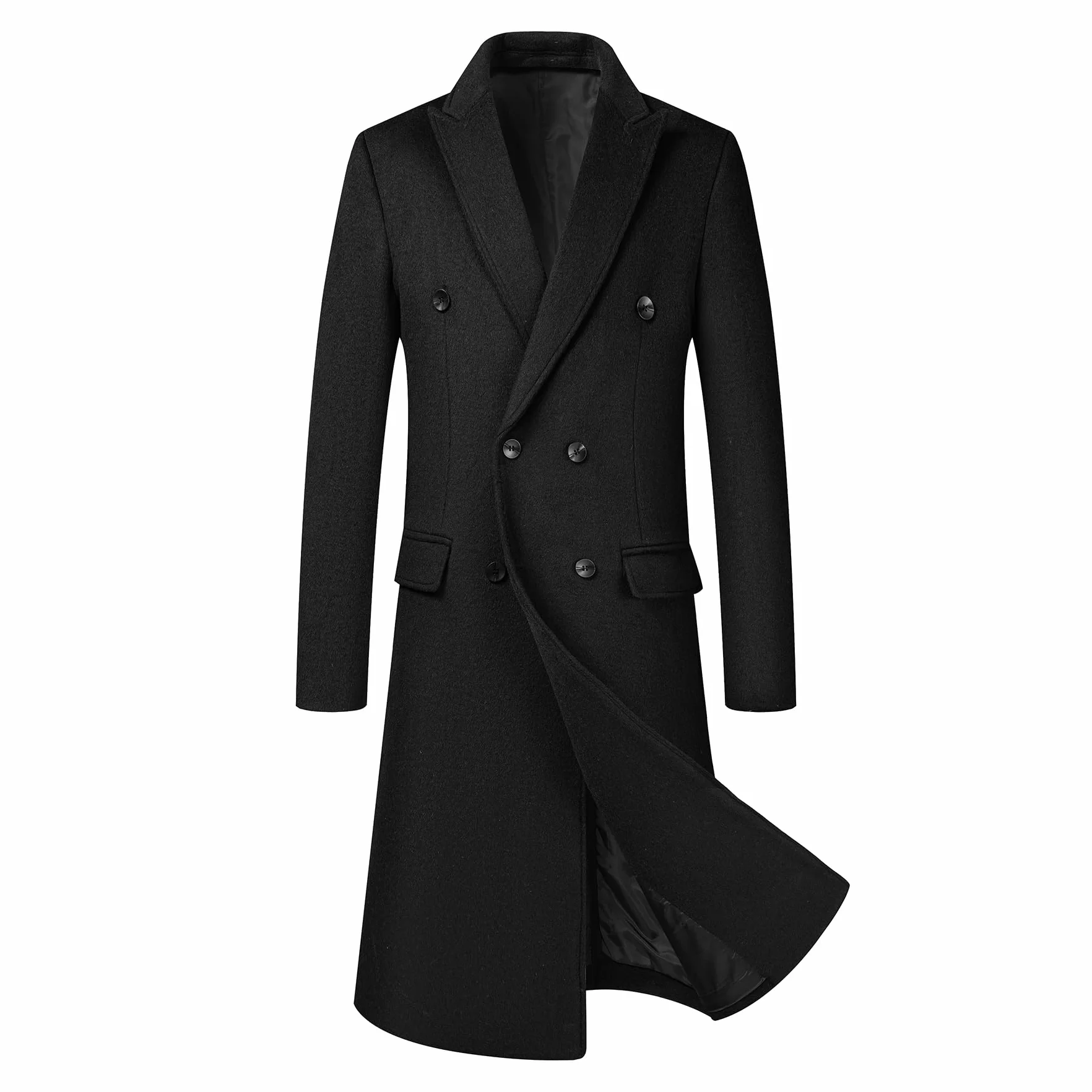 Allthemen Abrigo cálido de doble botonadura para hombre gabardina larga chaqueta de invierno lana corte entallado