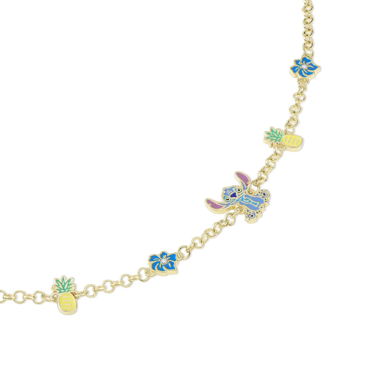 Disney Stitch Girls - Pulsera de cadena ajustable chapada en oro con dije de piña y flor