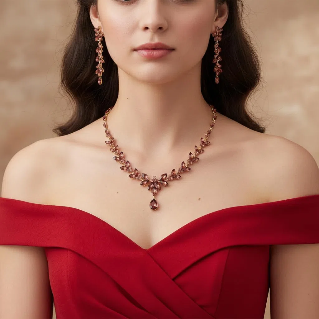 EVER FAITH Juegos de Joyas Mujer Cristal Austriaco Hoja Elegante Marquesa Conjunto de Collar Pendientes y Pulsera de Tenis para Boda