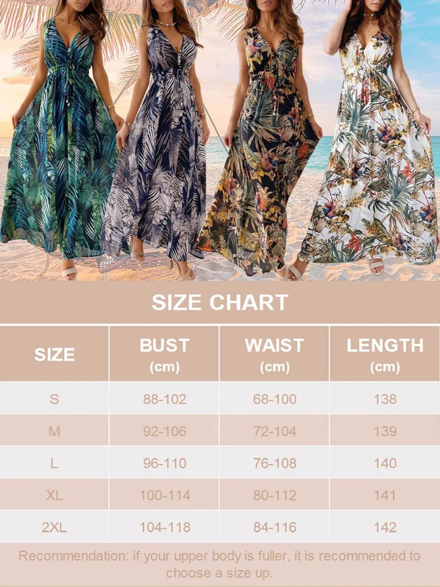 CheChury Vestido Largos Verano Mujer Elegante Vestidos Casual Mujer Bohemio Vestido con Estampado Floral Sin Manga Vestido Maxi Cuello en V Vestidos Florales Vintage Larga Vestido de Playa Vacaciones