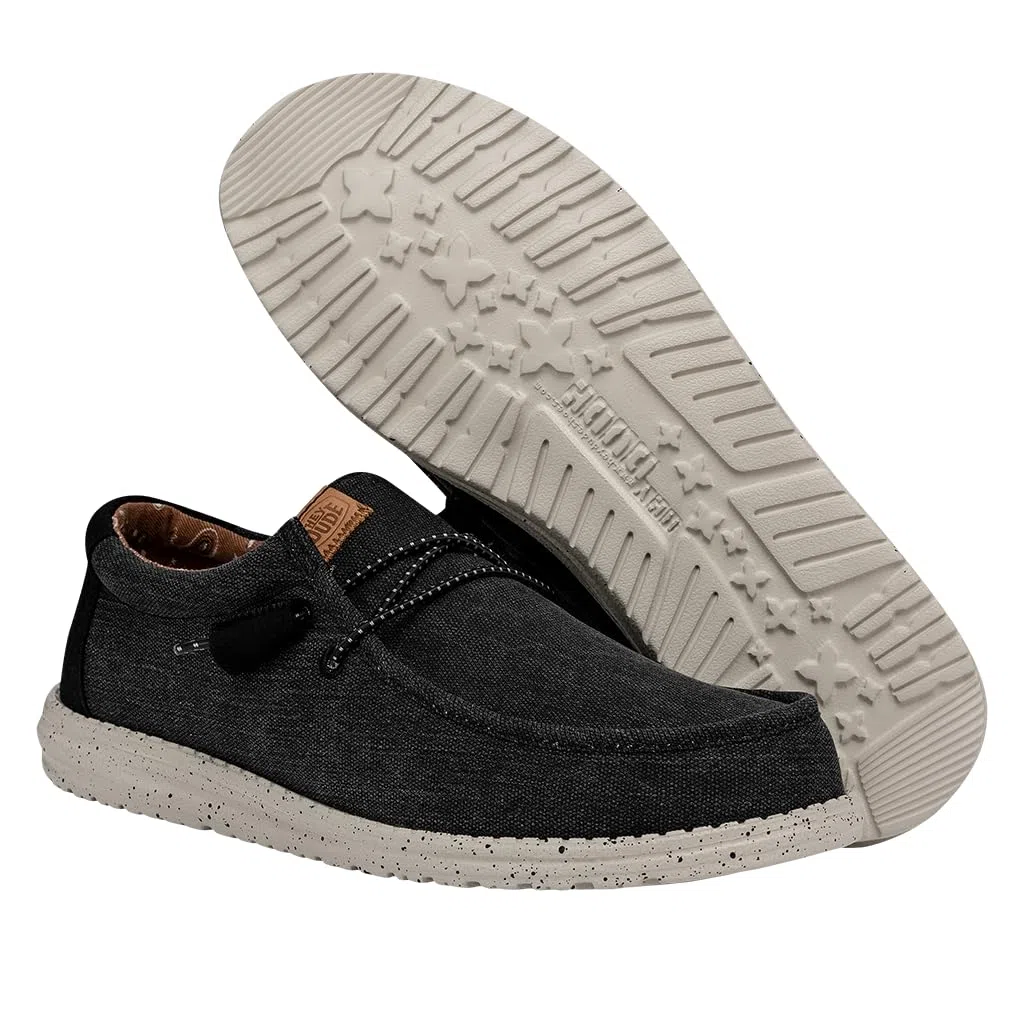 HEYDUDE Men Wally Washed Canvas Black Casual Moccasin 43 EU