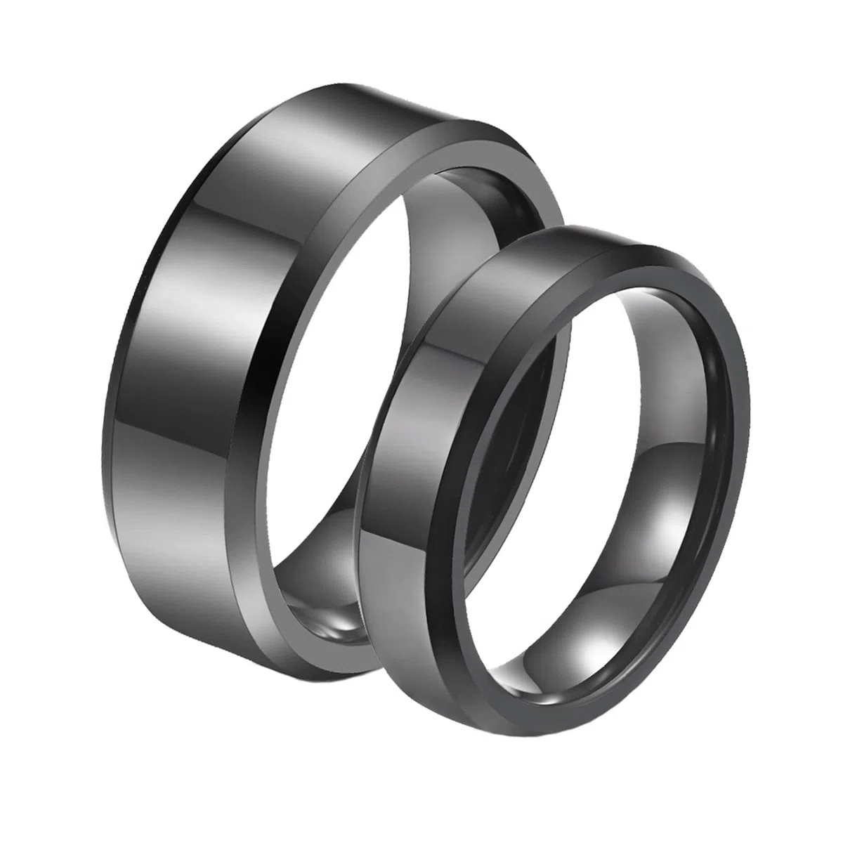 Anillo Carburo de Tungsteno Mujer, Alianzas Boda 2 Piezas Borde Biselado de Anillo Negro de 6mm y 8mm para El Día de San Valentín
