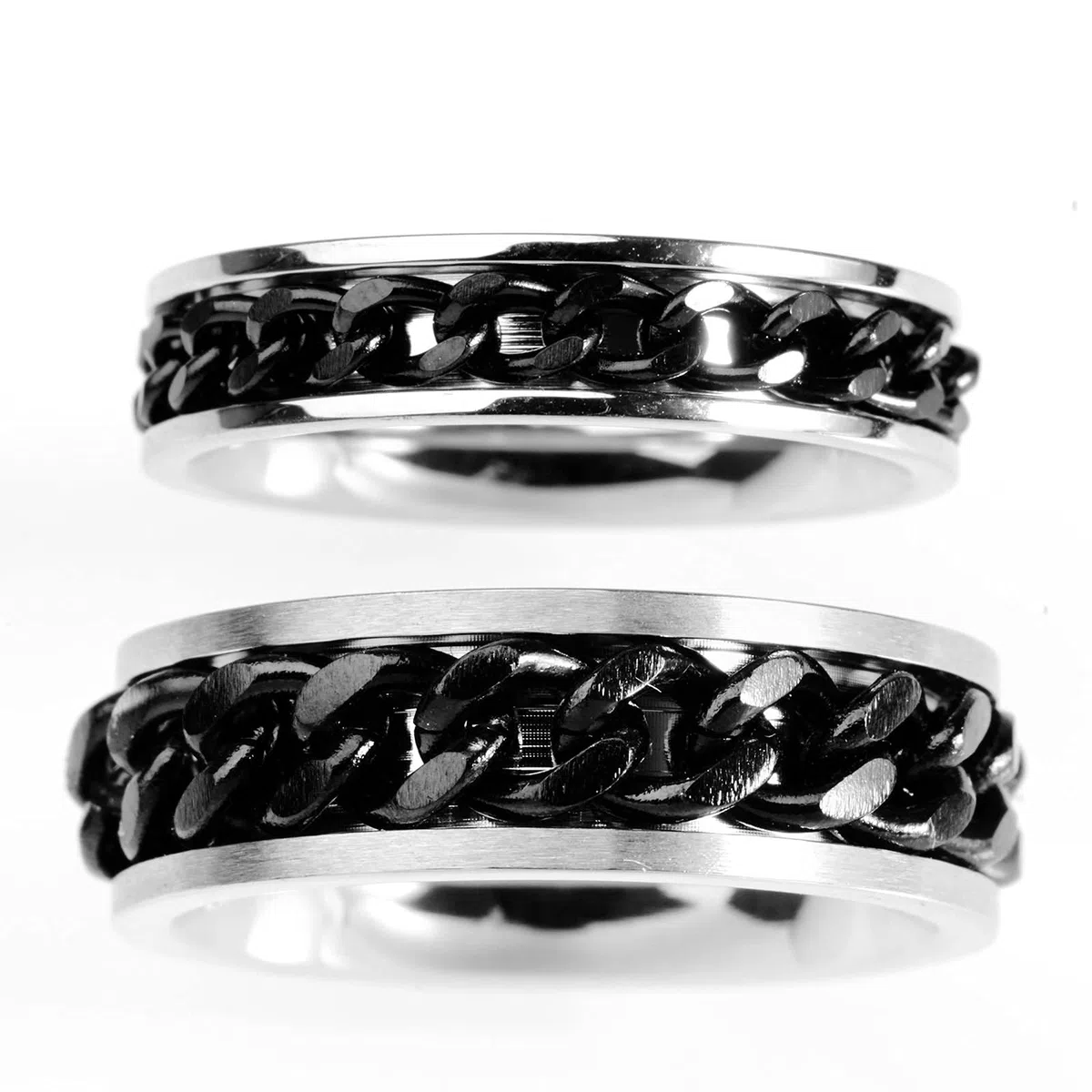 AmDxD Alianza para boda, Le negro, acero inoxidable, anillo de compromiso, cadena, W54 & M59, Acero inoxidable, Sin piedras preciosas,