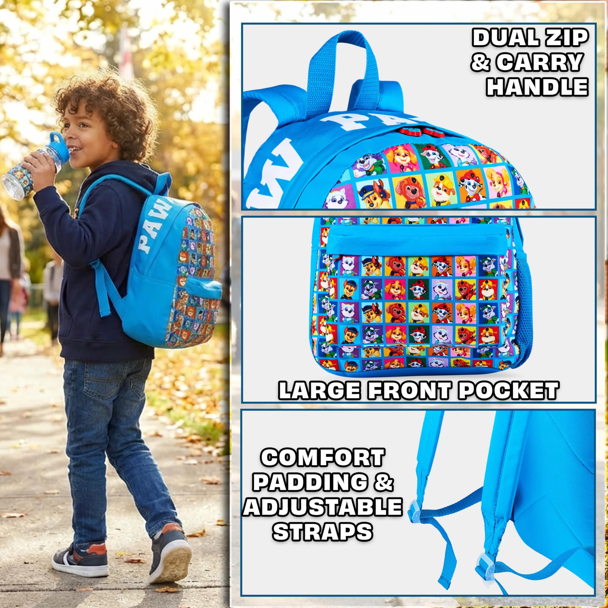 Paw Patrol Mochila Escolar Niña Niño Set Bolsa Infantil Guarderia Preecolar con Botella Agua Estuche Niño Bolsa Almuerzo Chase Skye