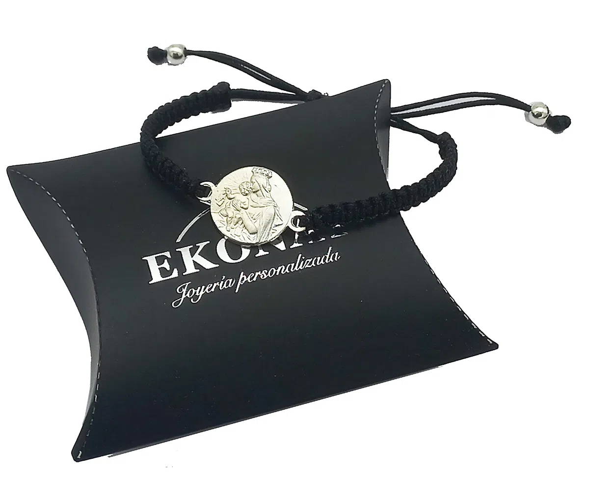 Ekonat- Pulsera Virgen del Carmen - Pulsera de plata - pulsera macramé y Plata -