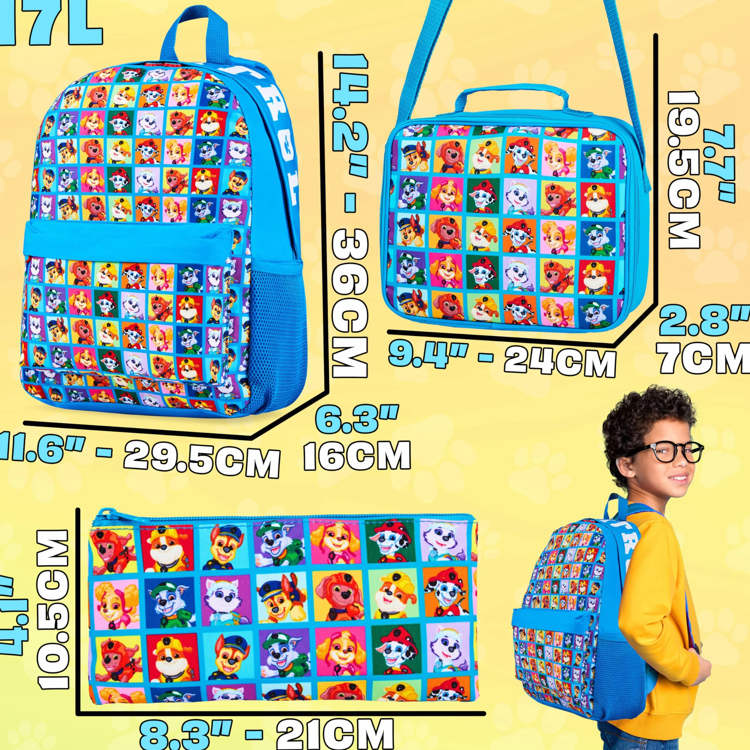 Paw Patrol Mochila Escolar Niña Niño Set Bolsa Infantil Guarderia Preecolar con Botella Agua Estuche Niño Bolsa Almuerzo Chase Skye