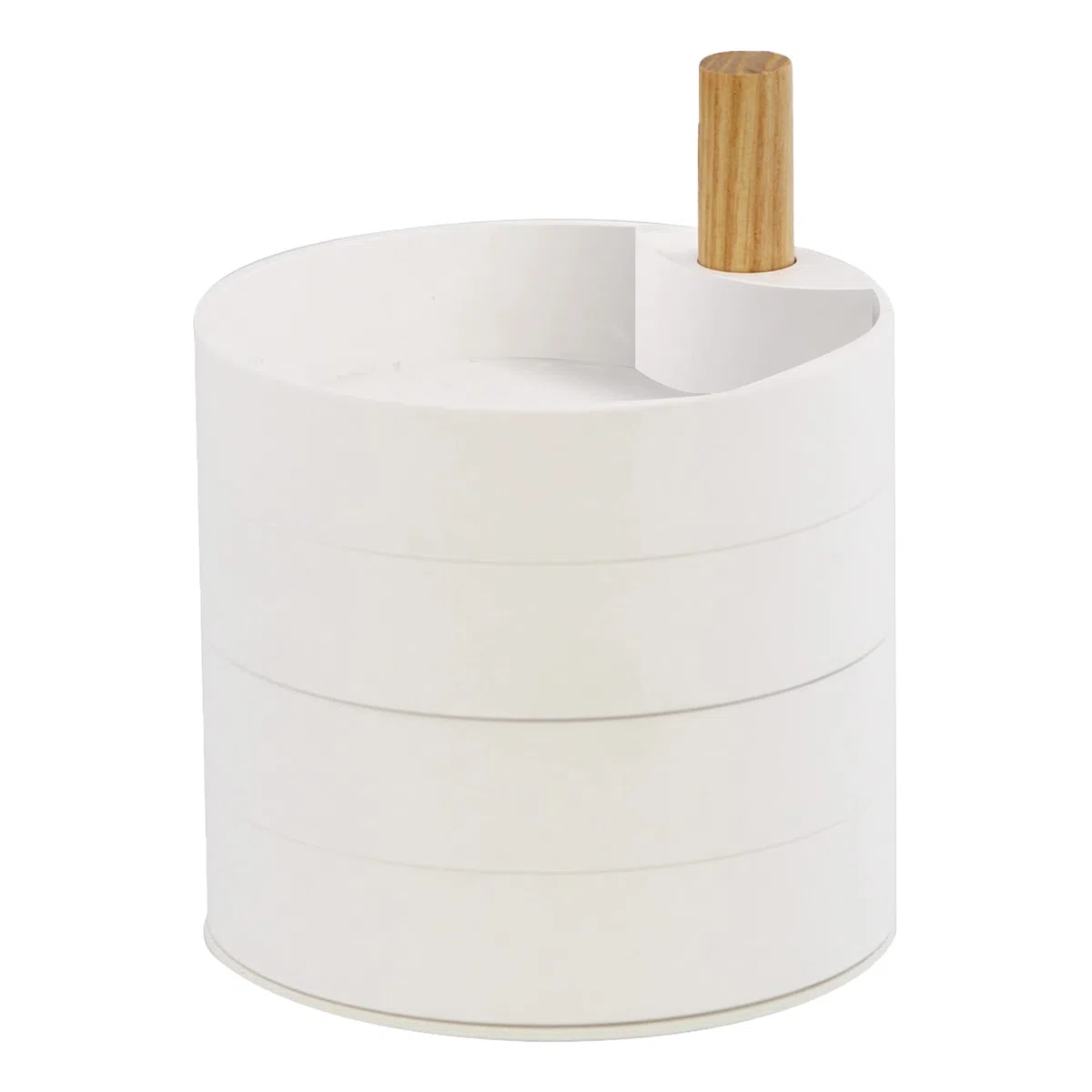 YAMAZAKI 3408 TOSCA Estuche de accesorios de 4 niveles, blanco, Acero/Madera/Resina ABS, minimalista, 10 x 10 x 12.2 cm