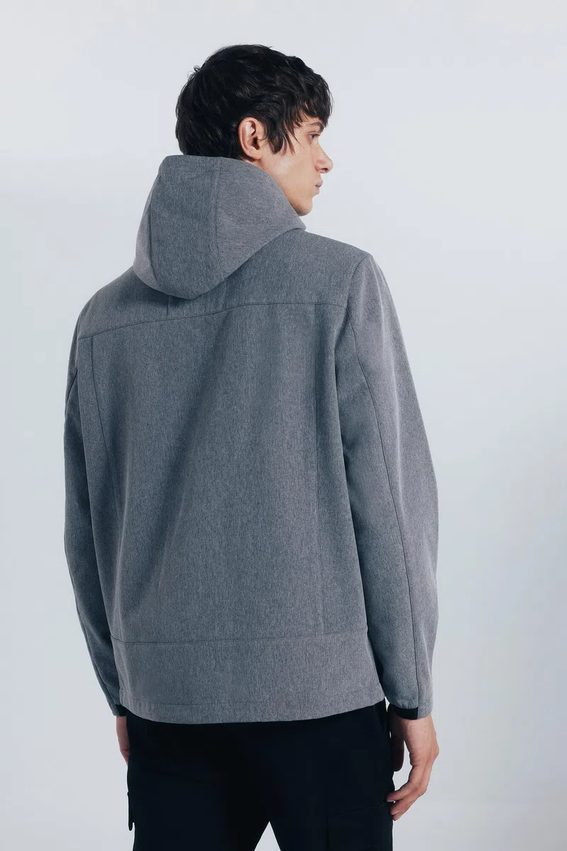 SPRINGFIELD Softshell Melange Technical Short Parka Water Resistant with Hoodie Capucha para Hombre