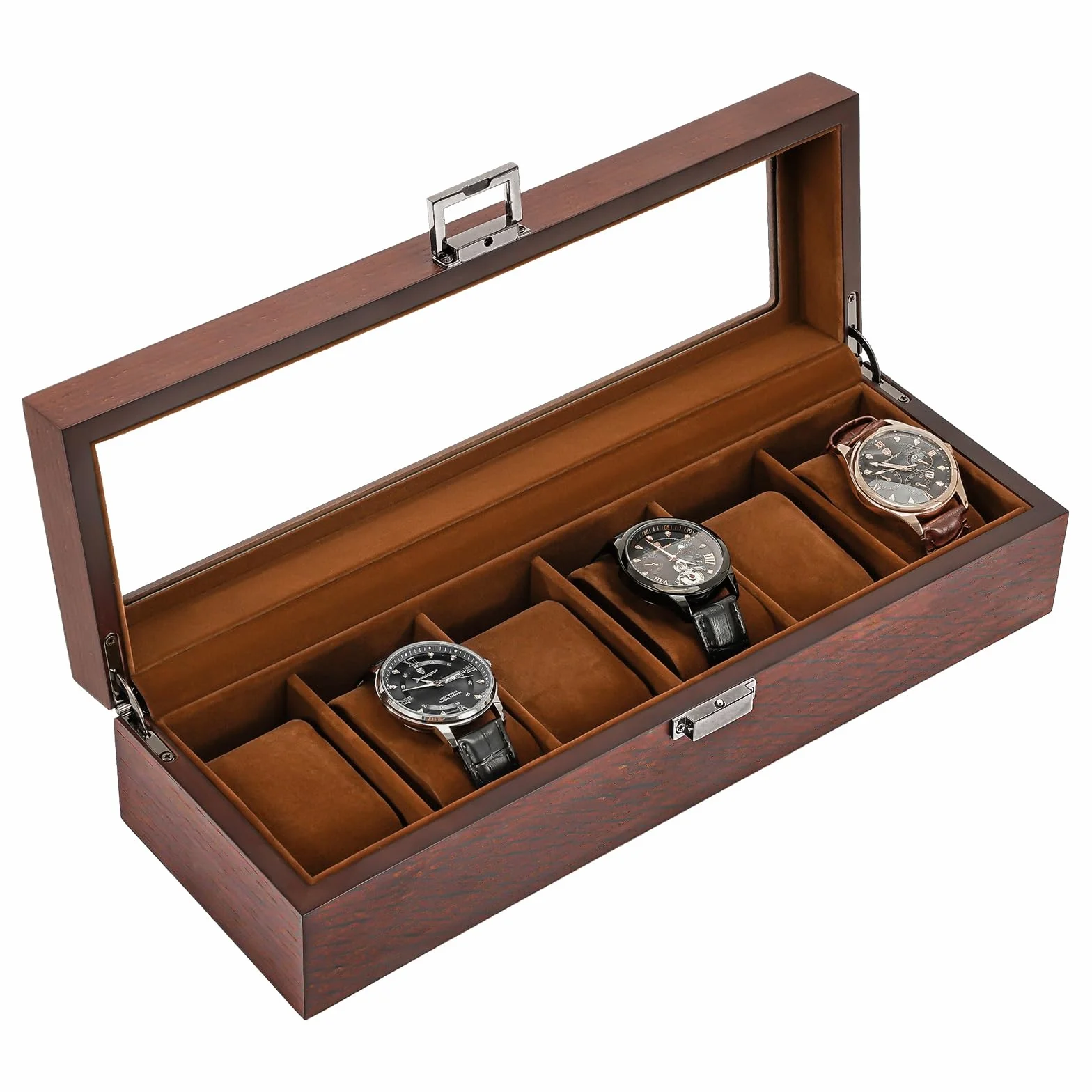 ProCase Caja para Relojes de 6 Ranuras, Funda Organizadora de Reloj con Tapa de Cristal, Estuche de Almacenamiento para Hombres y Mujeres -Marrón