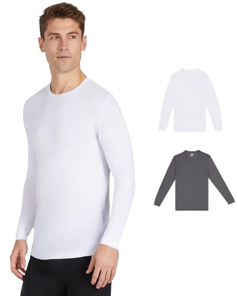 32 DEGREES Paquete de 2 camisetas térmicas ligeras con cuello redondo para hombre