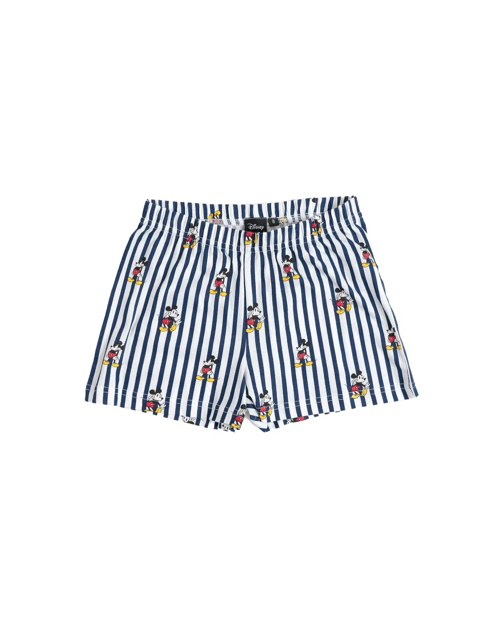 Disney Pijama niña sin Mangas Mickey NY Summer en algodón, Cuello Redondo y pantalón Corto a Rayas con Cinturilla Ajustable, Camiseta con Relieve y Tejido Suave al Tacto