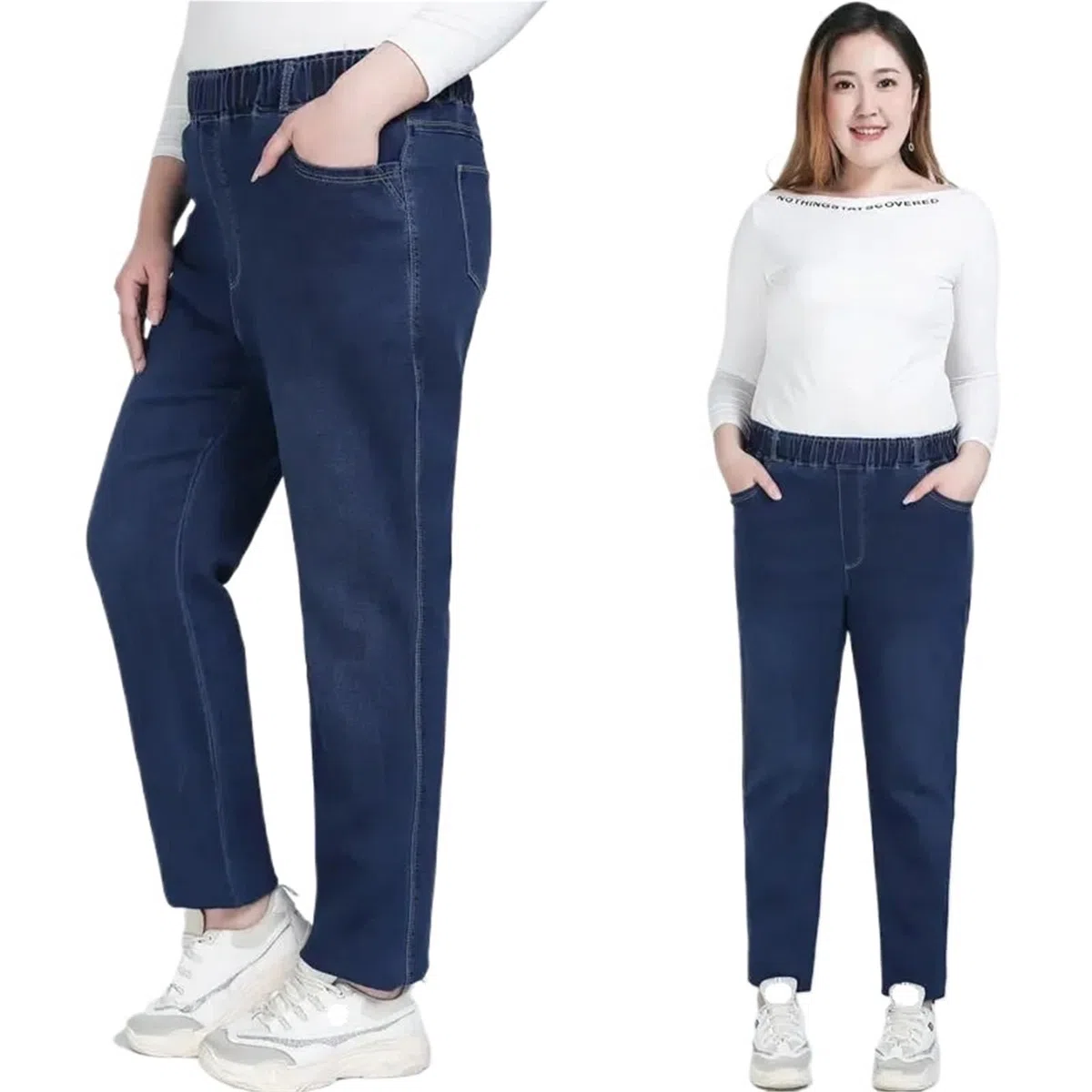 Pantalones Vaqueros elásticos Negros for Mujer, Talla 9XL, Holgados, de Talla Grande, for niña(Black,5XL)