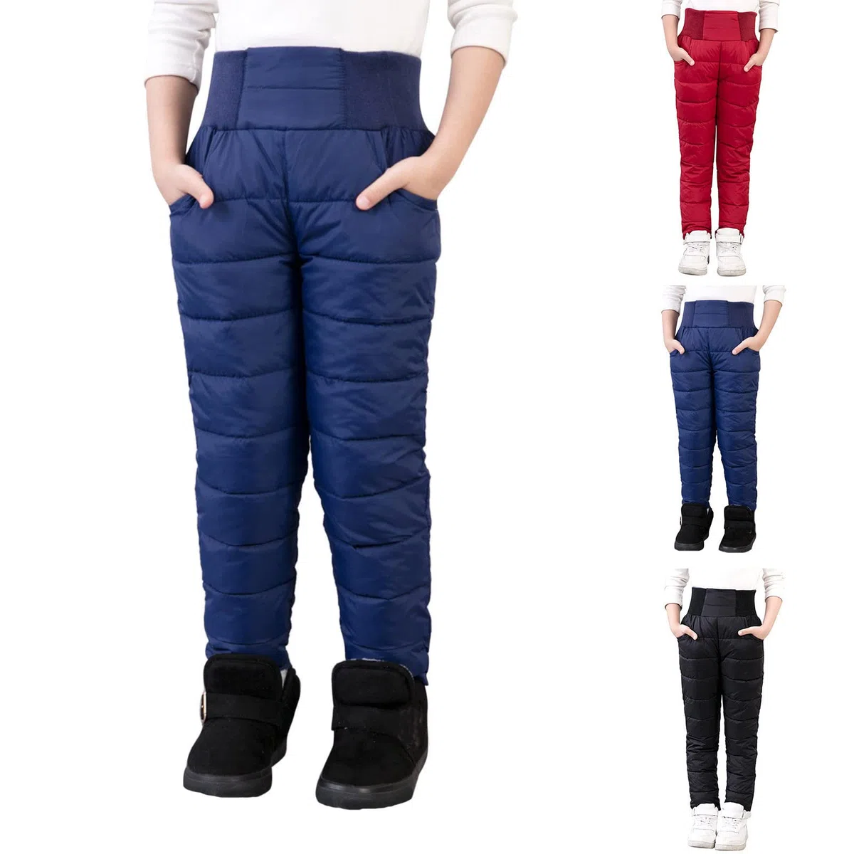 Generisch Pantalones de plumón para niños y niñas, pantalones de invierno, resistentes al viento, pantalones térmicos de invierno, ligeros, cálidos, para exteriores, 2-10 años