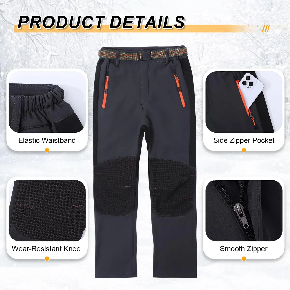 LHHMZ Pantalones de Invierno para Exteriores de Invierno con Forro Polar cómodo para niños, Pantalones de Senderismo para niños y niñas con Nieve cálida