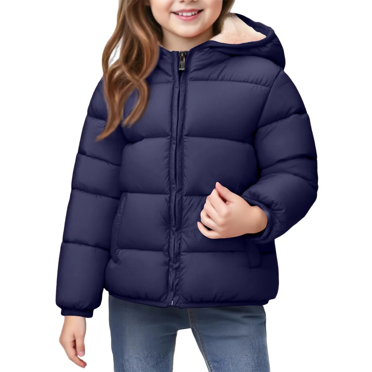 Chaqueta de plumón ligera para niña, chaqueta de invierno con capucha, chaqueta acolchada para niñas, chaqueta de exterior con cremallera y bolsillos