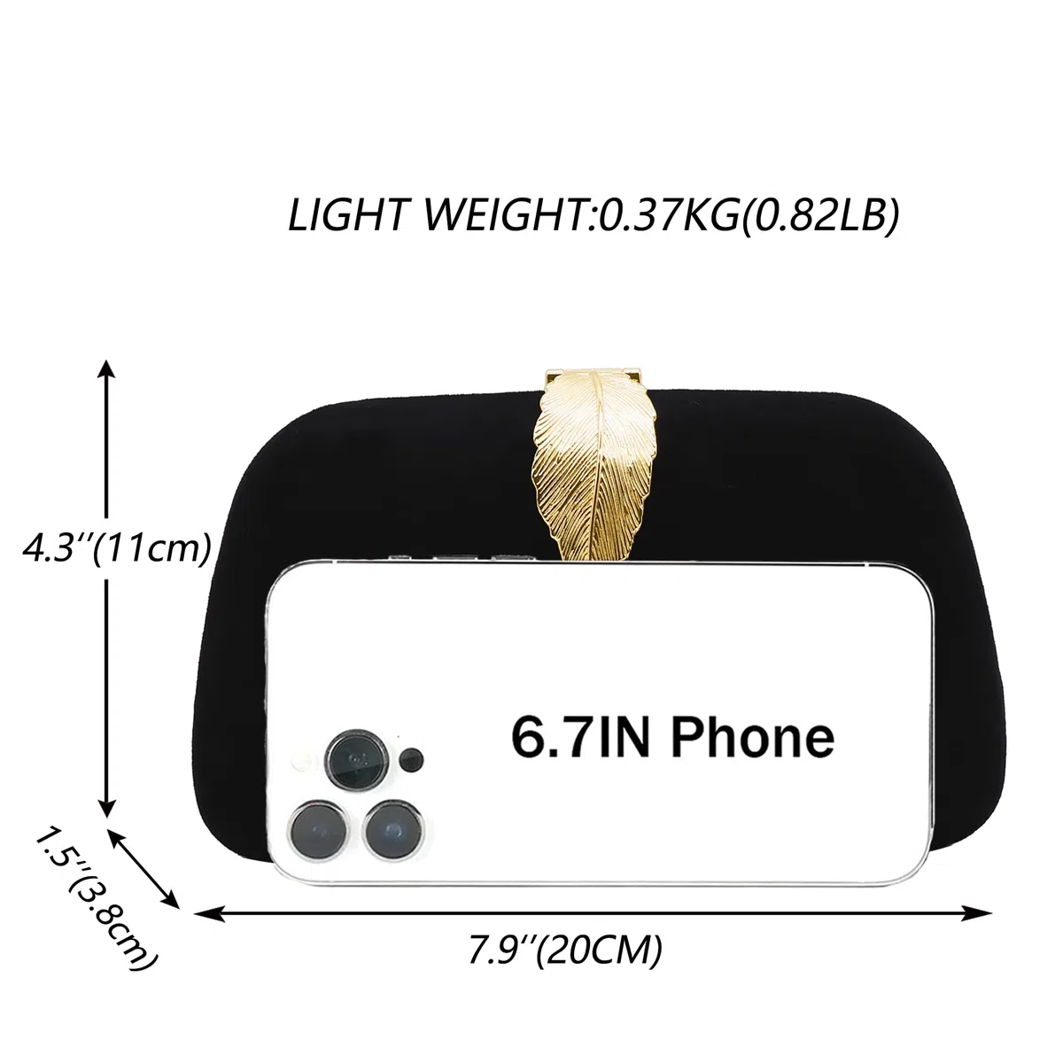 Bolsa de Cadena Mujer Elegante Clutch de Cadena Para Terciopelo con Bolso de Boda de Hebilla (Negro)