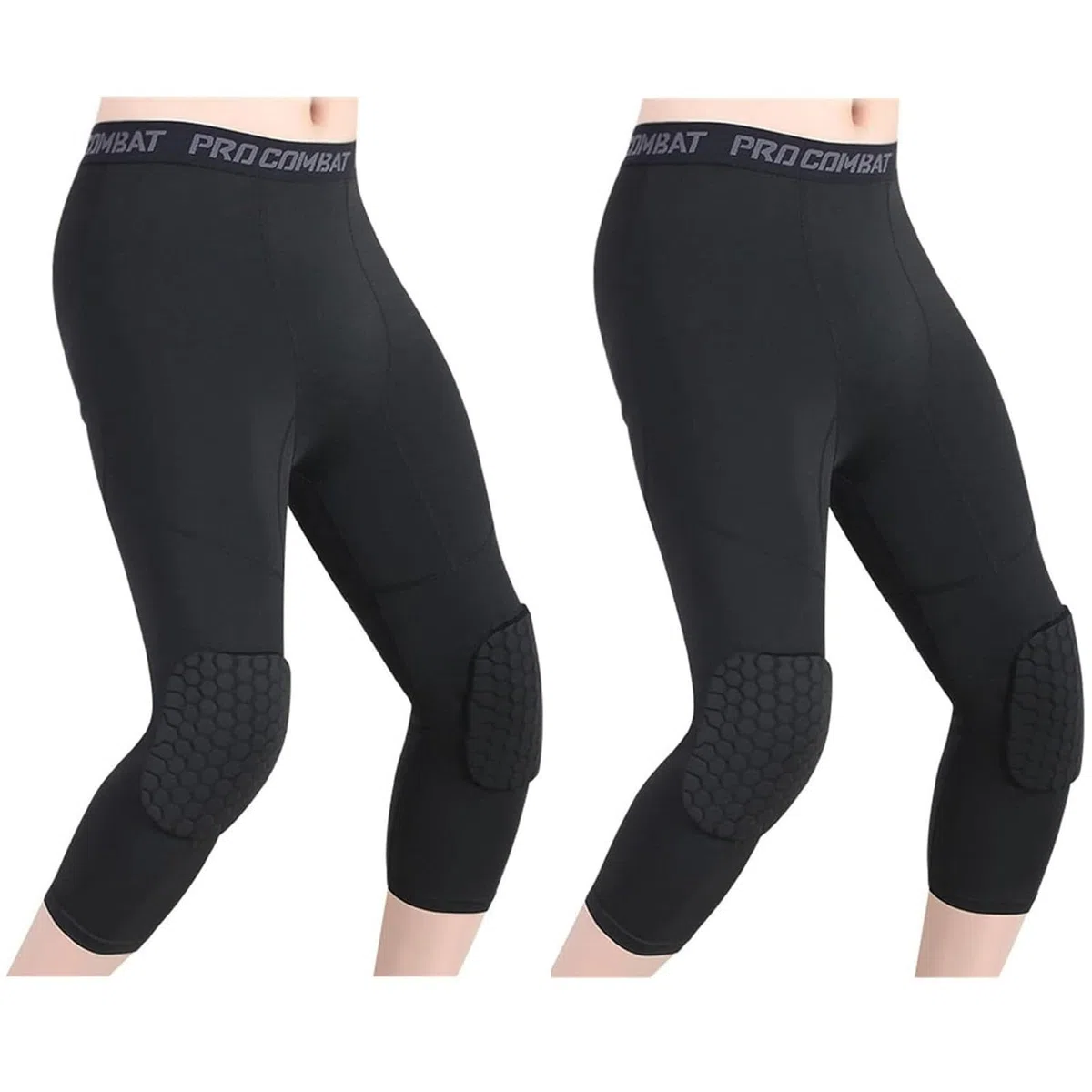 HULG Pantalones De Baloncesto con Rodilleras, Pantalones De Compresión con Rodilleras,Pantalones De Compresión 3/4 para Baloncesto, Fútbol, ​​béisbol