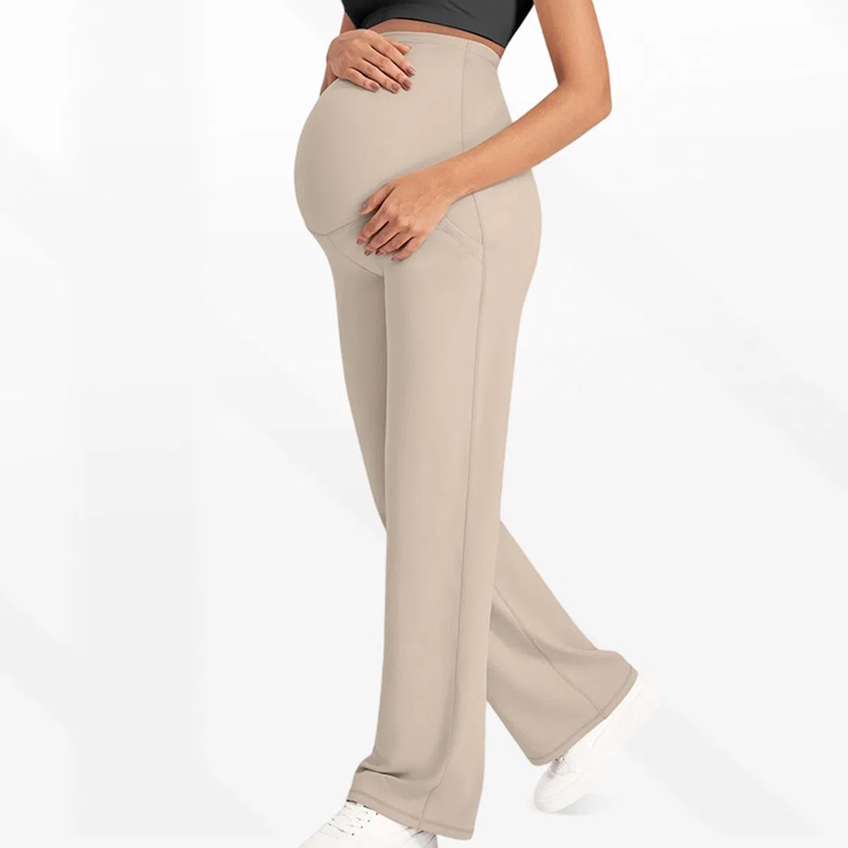 Pantalones de Maternidad para Mujer Cintura Alta Elástica Pantalones Deportivos de Pernera Ancho Recta para Embarazo Suaves Cómodos Pantalon Yoga con Bolsillos Casual Elástico Legging Push Up