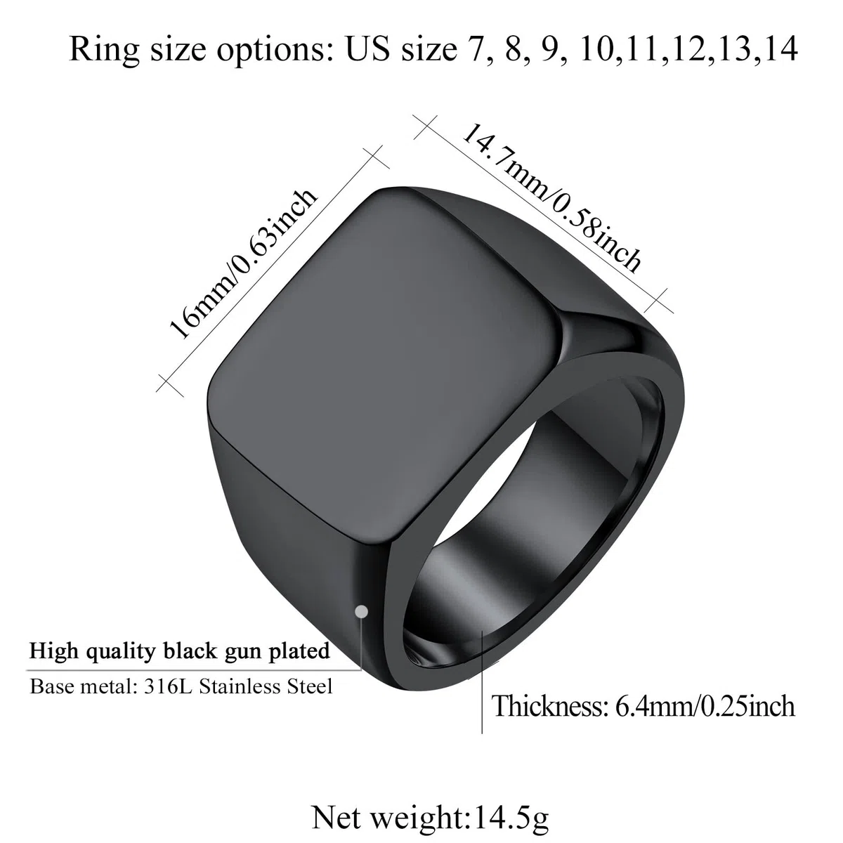 FindChic 16mm Ancho Anillo Grande de Sello Cuadrado Puede Poner Nombre, Tamaños Y Colores Variados