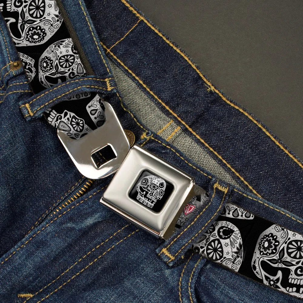 Azúcar Calaveras Thaneeya cinturón de seguridad cinturón polvo de vida, color negro y blanco