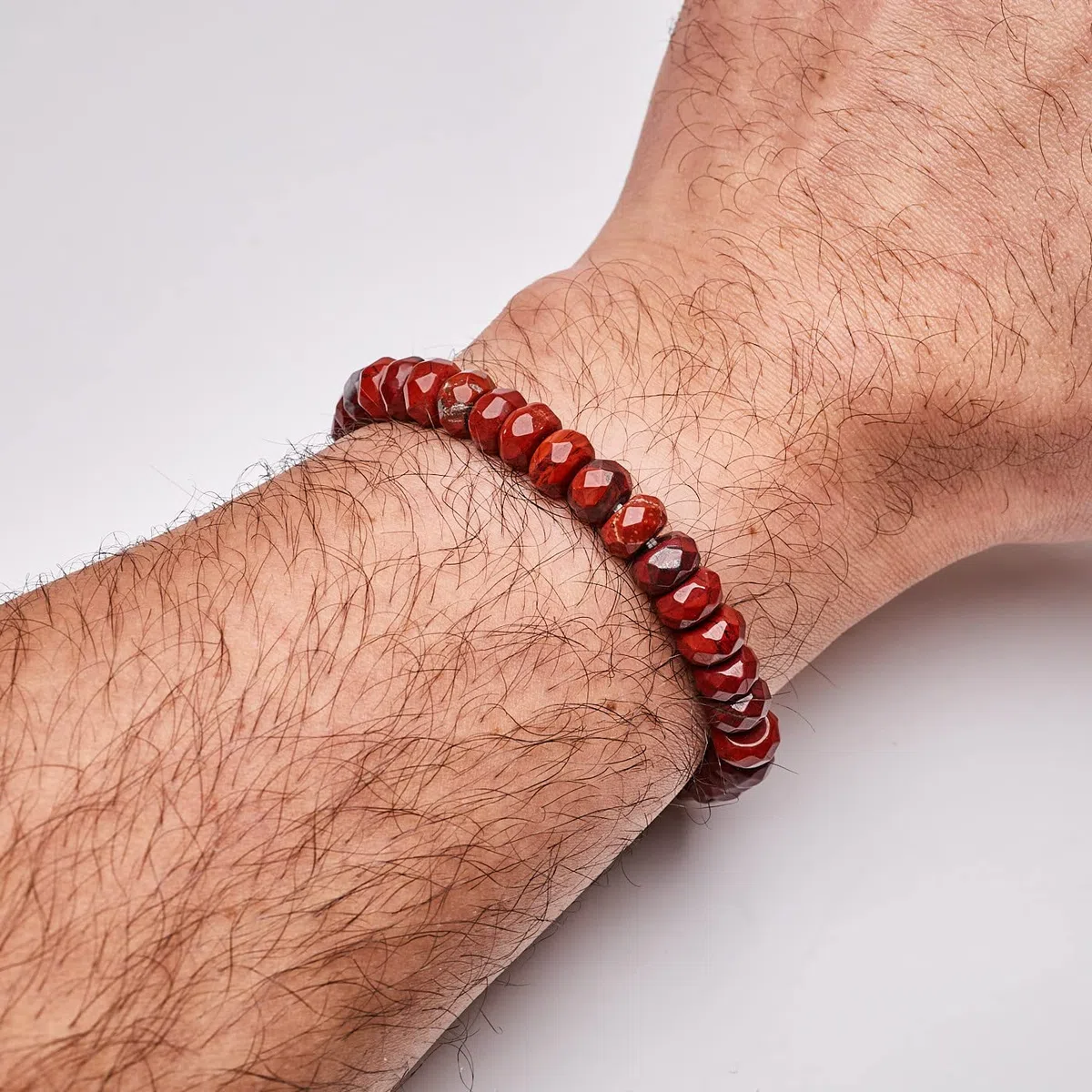 Pulsera de cuentas de piedras preciosas para hombre de 8 mm hecha a mano | Pulsera de piedras preciosas naturales con cuentas de cristal curativo para mujer (Jaspe rojo)