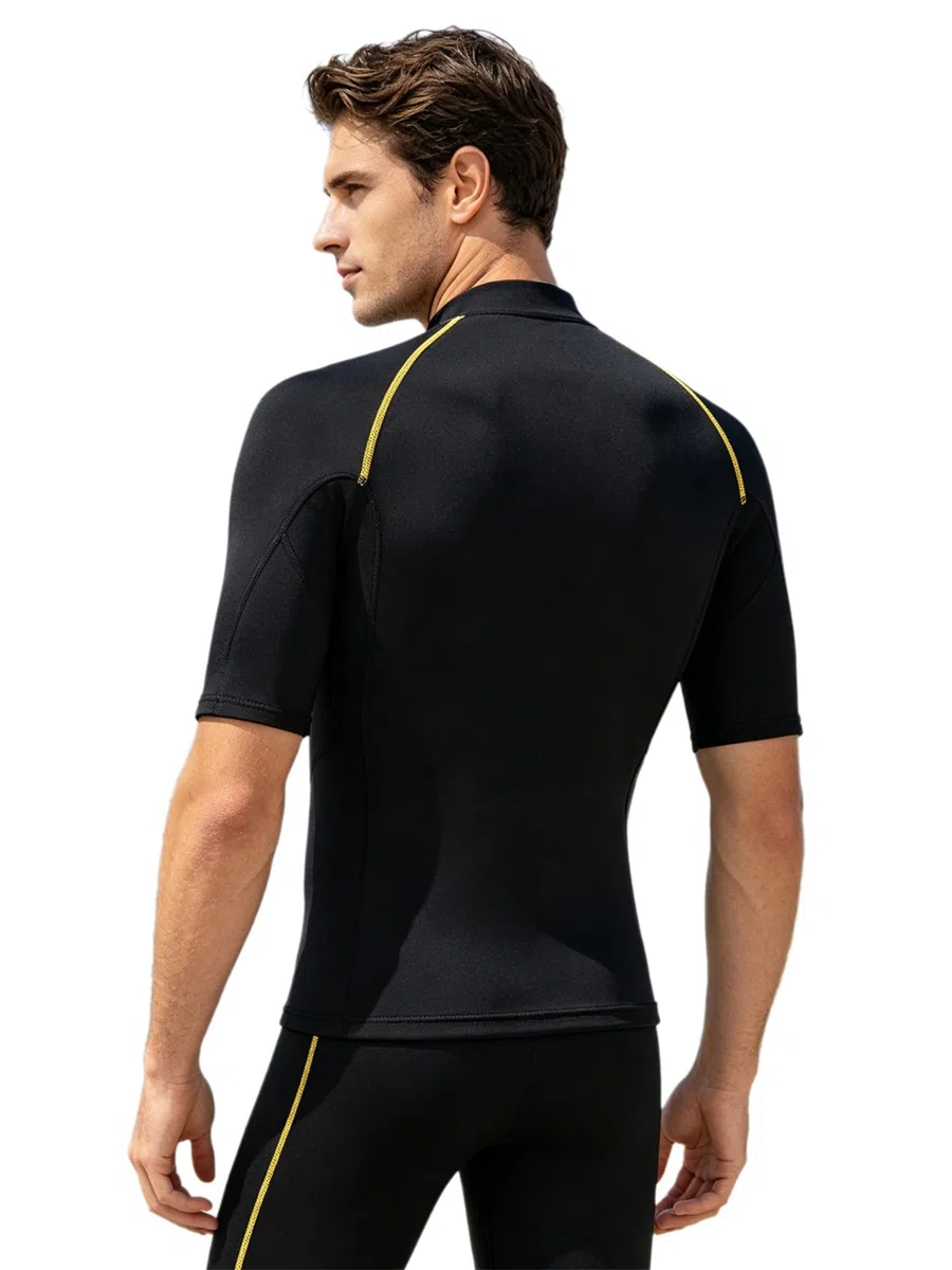 Camiseta De Neopreno para Hombre De Manga Corta Top con Cremallera Frontal Camiseta De Secado Rápido Traje De Natación Surf