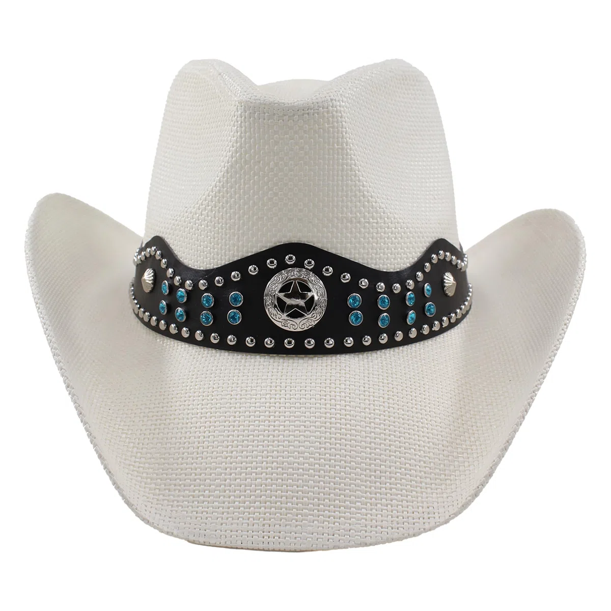 Sombrero Cowboy Hombre Mujer Estilo Marino con Estrella, Cuentas Azul Océano y Conchas, Ajustable para Festivales Verano