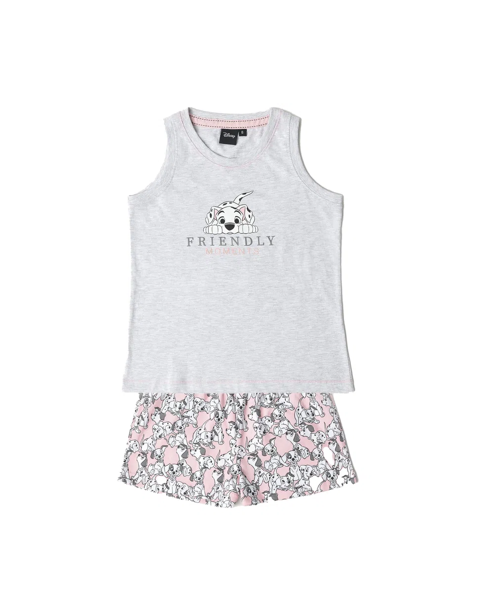 Disney Pijama niña Verano algodón - Pijama sin Mangas Dalmatians para niña – pantalón Corto con Cinturilla elástica Estampado – Tejido Suave al Tacto, Gris Jaspe - Talla 8 años