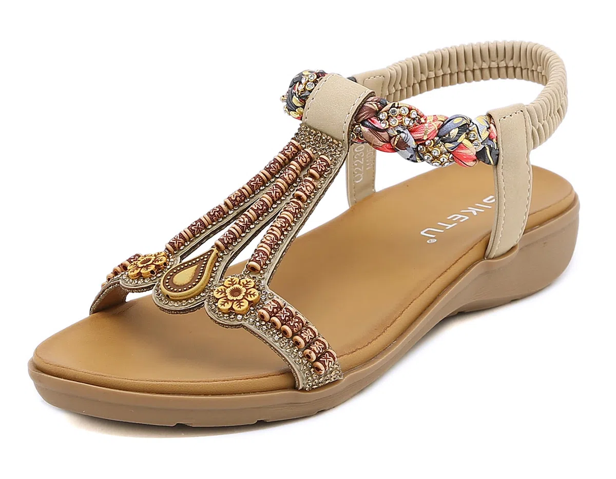 Meik Mangni Mujer Sandalias Planas Verano Bohemio Sandalias de Playa Punta Abierta Clip Toe Pisos Cómodo Casual Zapatos 36-42 EU