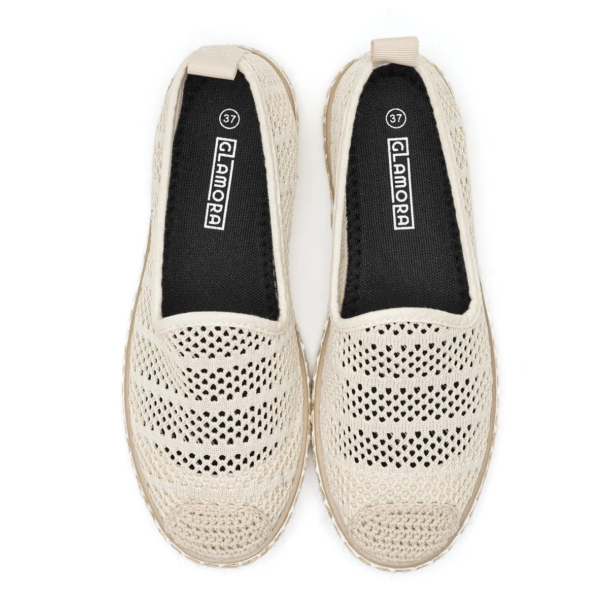 GLAMORA Alpargatas Mujer Caladas Slip On Punto Transpirable Zapato Plano Ligero Flexible Suela Goma Efecto Esparto Crochet Puntera Cerrada Comodo Verano Sin Cordones