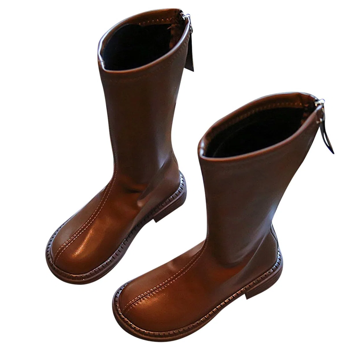 Botas De Equitación Para Niñas (26-36), Transpirables/sin Frotar Los Pies, Cremallera Trasera/hasta La Rodilla, Suela Antideslizante/de Goma, Punta Redonda, Para Otoño,30,Brown