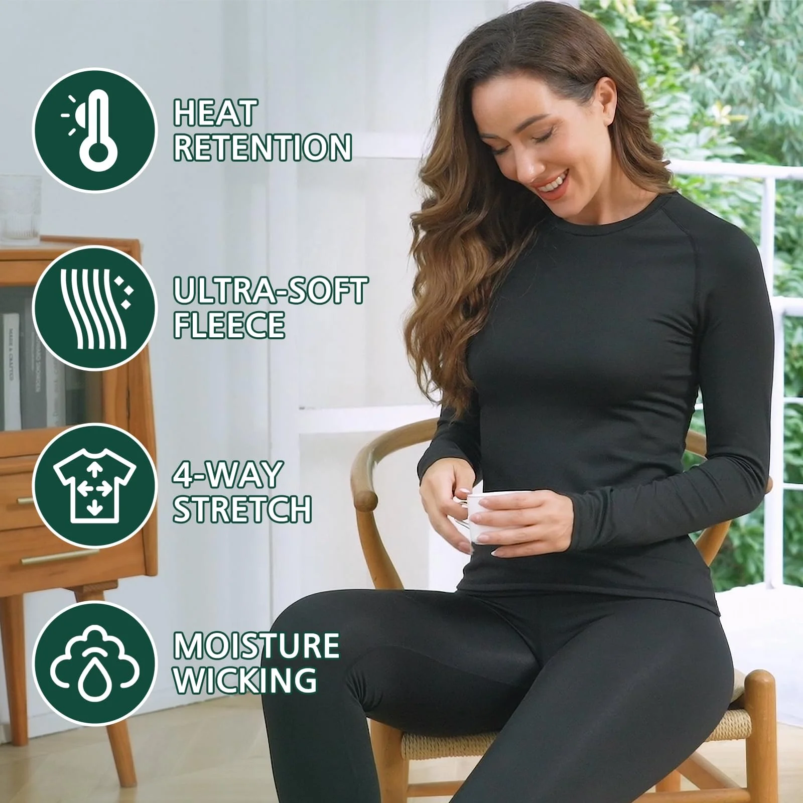 Ropa Termica Mujer, Conjunto Ropa Interior térmica Invierno Frio Extremo - Transpirable Manga Larga Camiseta Termica y Pantalon,térmica Ropa Interior para esquí,Moto