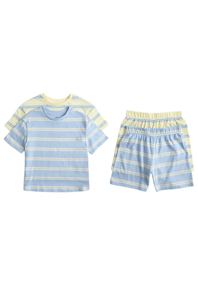 Marks & Spencer Conjuntos de Pijama de Rayas de Algodón Puro para Niño Pack de 2, Ajuste Normal