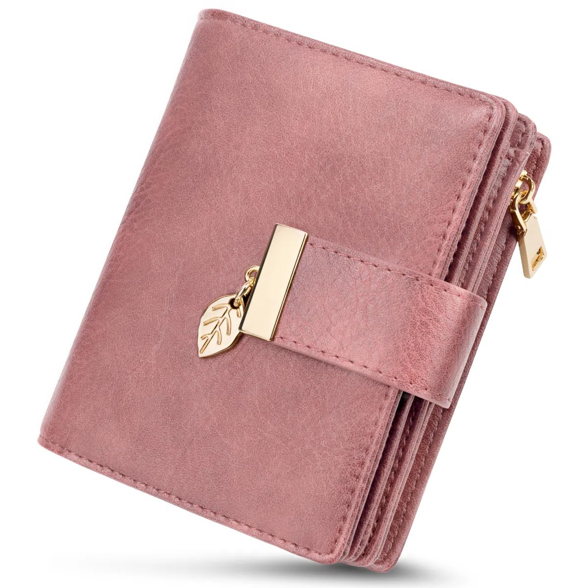 Cartera Mujer Pequeña, Monederos Mujer en Cuero PU con Bloqueo RFID, Carteras de Mujer Gran Capacidad con 14 Ranuras Tarjetas y Bolsillo con Cremallera Billeteras para Mujeres (Rosa)