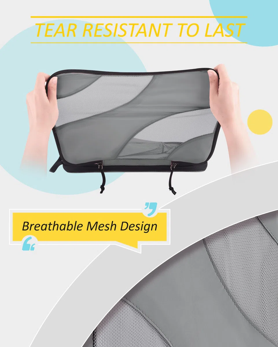Cubo de embalaje de compresión para viajes, BAGSMART 6 Set de cubos de embalaje de viaje para maleta, bolsa organizadora de maleta de compresión, 05-gris, 6 unidades