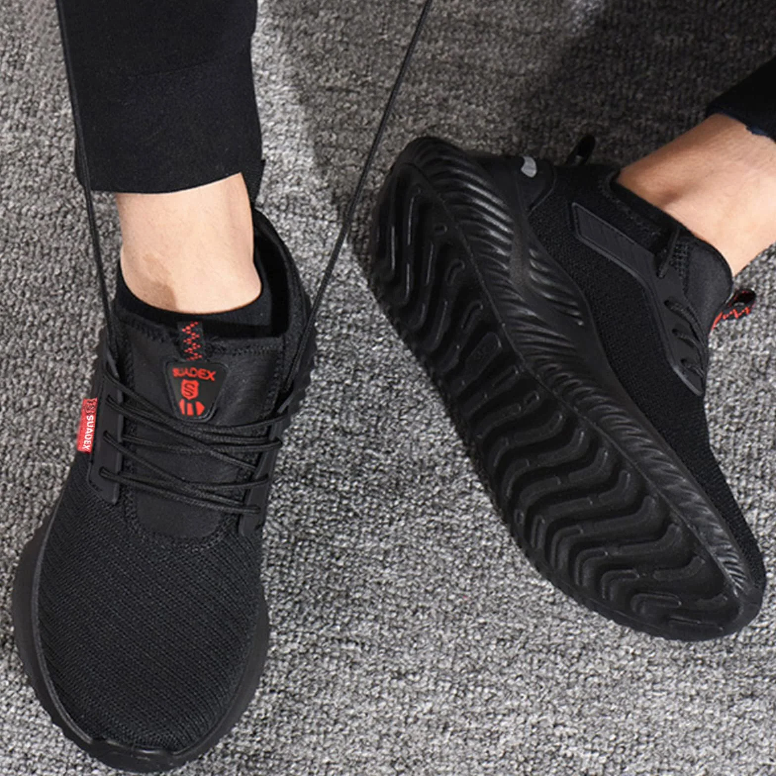 SUADEX Zapatos de Seguridad Hombre Mujer Calzado de Trabajo Ligeros Antideslizante Zapatillas de Seguridad Transpirablescon Punta de Acero EU36-48